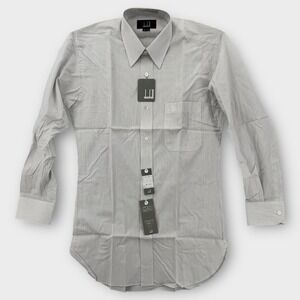 Vintage Dunhill Dress Shirt Mens 15 Small White Pin Striped Japan Long Sleeve